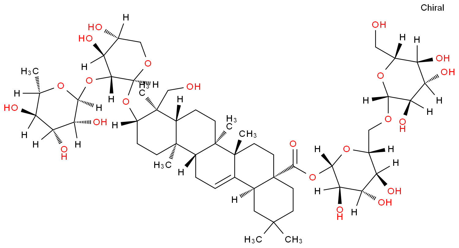 Olean-12-en-28-oic acid, 3-[[2-O-(6-deoxy-α-L-mannopyranosyl)-β-D-xylopyranosyl]oxy]-23-hydroxy-, 6-O-β-D-glucopyranosyl-β-D-glucopyranosyl ester, (3β,4α)-
