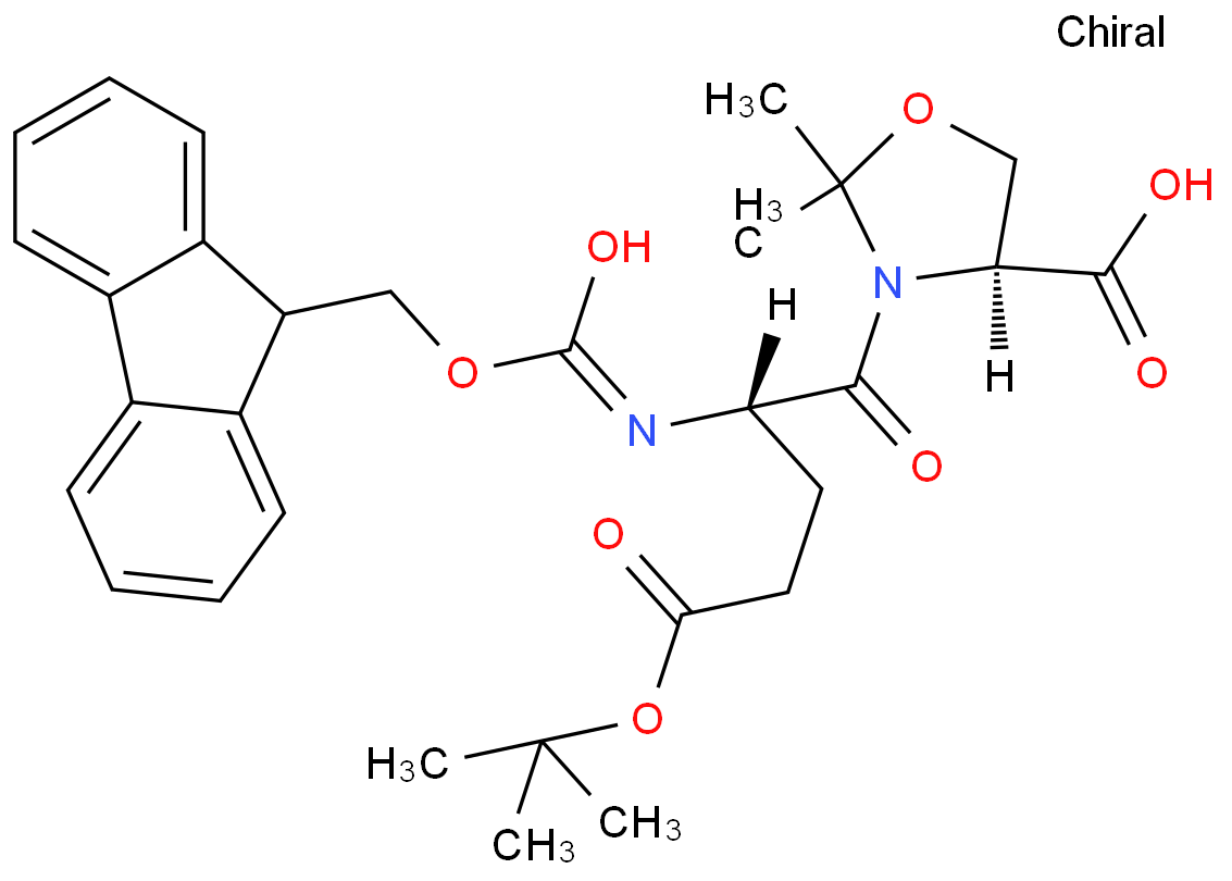 (GAMMAS,4S)-4-羧基-GAMMA-[[芴甲氧羰基]氨基]-2,2-二甲基-DELTA-氧代-3-恶唑烷戊酸叔丁酯化学结构式