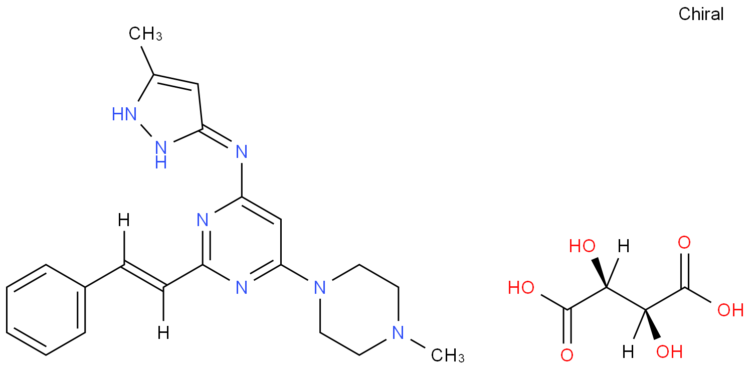 (2S,3S)-2,3-dihydroxybutanedioic acid, 6-(4-methylpiperazin-1-yl)-N-(5-methyl-1H-pyrazol-3-yl)-2-[(E)-2-phenylethenyl]pyrimidin-4-amine