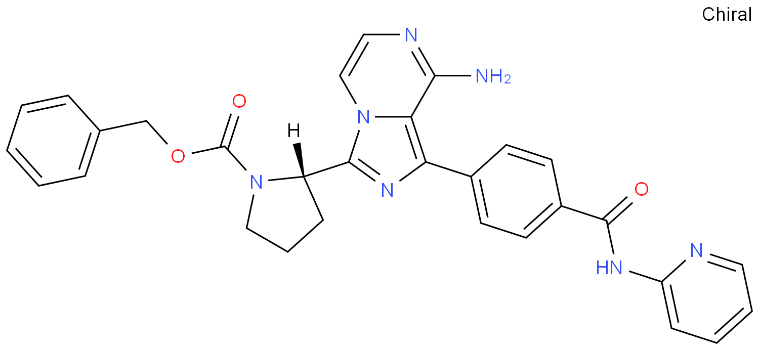 (S)-2-(8-氨基-1-(4-(吡啶-2-基氨基甲酰基)苯基)咪唑[1,5-A]吡嗪-3-基)吡咯地碱-1-羧酸苯酯化学结构式