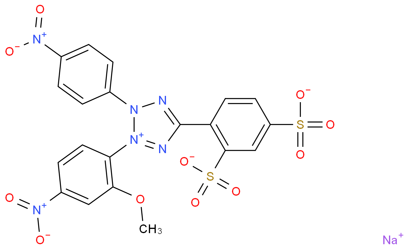 2-(2-甲氧基-4-硝基苯)-3-(4-硝基苯)-5-(2,4-二磺基苯)-2H-四氮唑单钠盐化学结构式