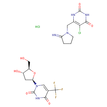 5-chloro-6-[(2-iminopyrrolidin-1-yl)methyl]-1H-pyrimidine-2,4-dione,1-[(2R,4S,5R)-4-hydroxy-5-(hydroxymethyl)oxolan-2-yl]-5-(trifluoromethyl)pyrimidine-2,4-dione,hydrochloride