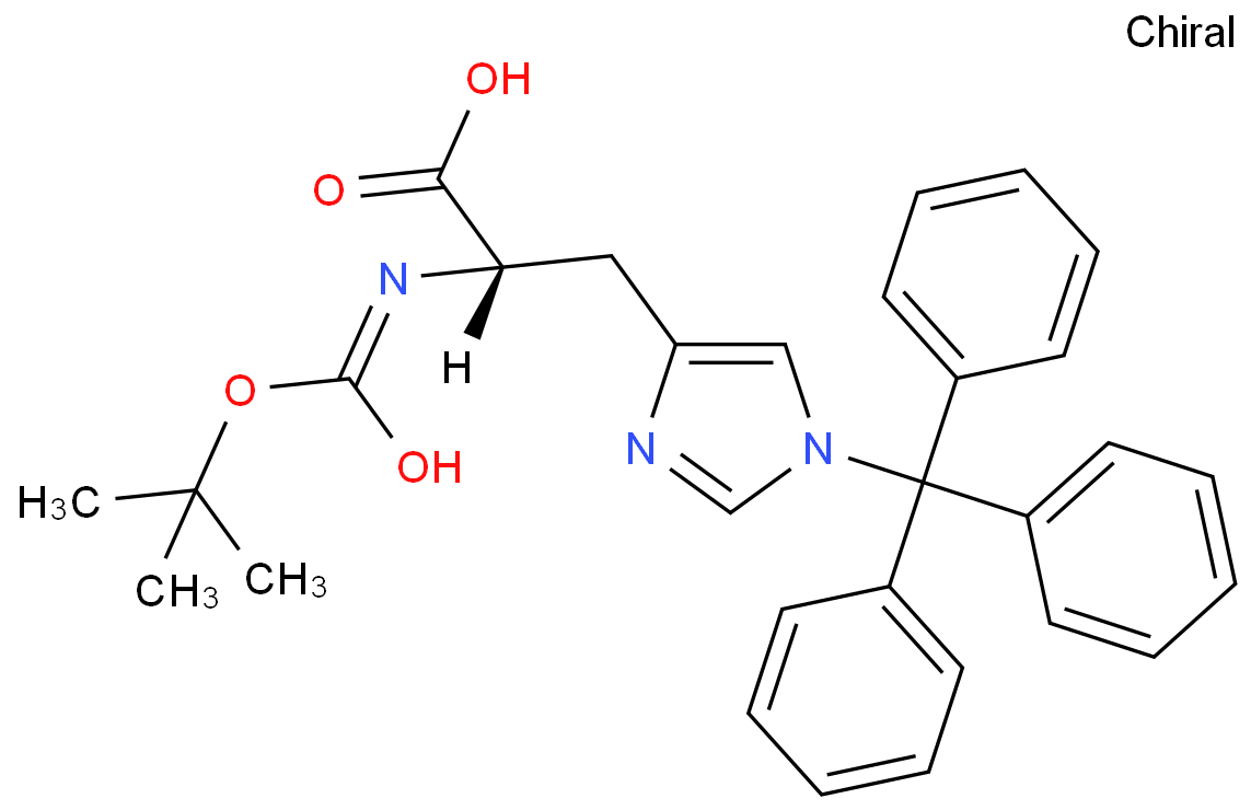 N-Boc-N'-三苯甲基-L-组氨酸化学结构式