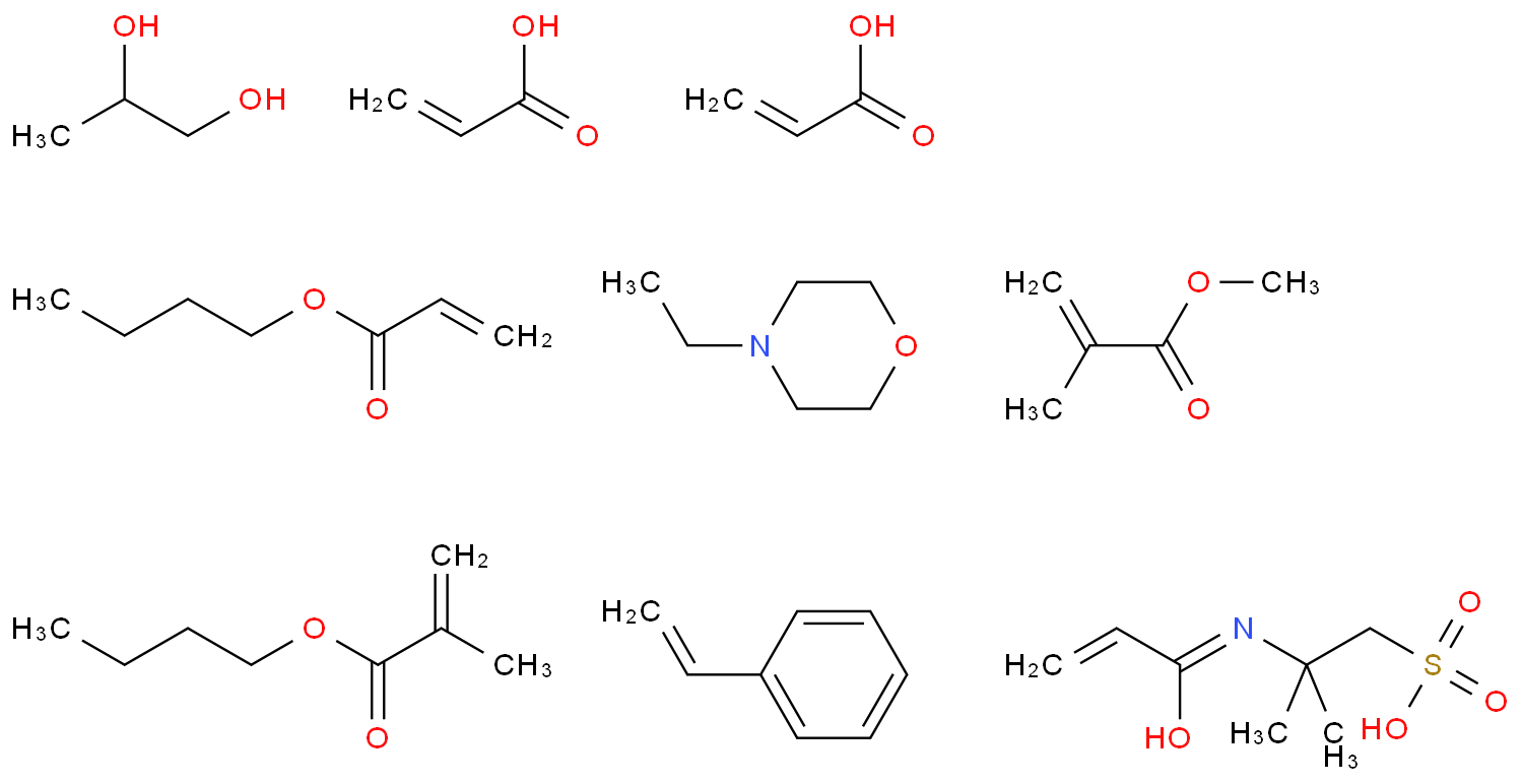 2-Propenoicacid,2-methyl-,butylester,polymerwithbutyl2-propenoate,ethenylbenzene,methyl2-methyl-2-propenoate,2-methyl-2-[(1-oxo-2-propenyl)amino]-1-propanesulfonicacid,1,2-propanediolmono-2-propenoateand2-propenoicacid,compd.with4-ethylmorpholine