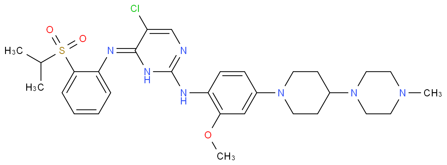 5-氯-N2-[2-甲氧基-4-[4-(4-甲基-1-哌嗪基)-1-哌啶基]苯基]-N4-[2-[(1-甲基乙基)磺酰基]苯基]-2,4-嘧啶二胺化学结构式