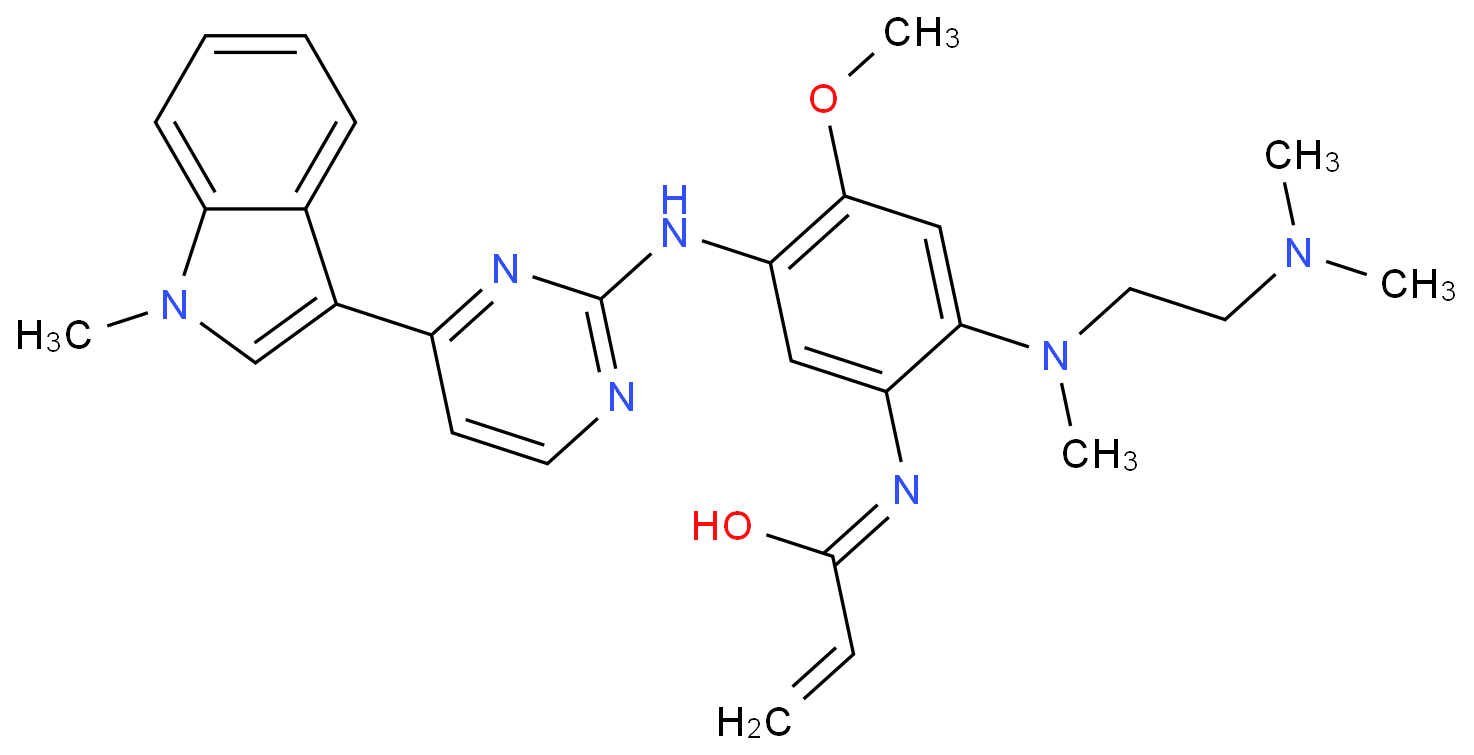 N-(2-{2-dimethylaminoethyl-methylamino}-4-methoxy-5-{4-(1-methylindol-3-yl)pyrimidin-2-yl}amino}phenyl)prop-2enamide (AZD9291 free base)