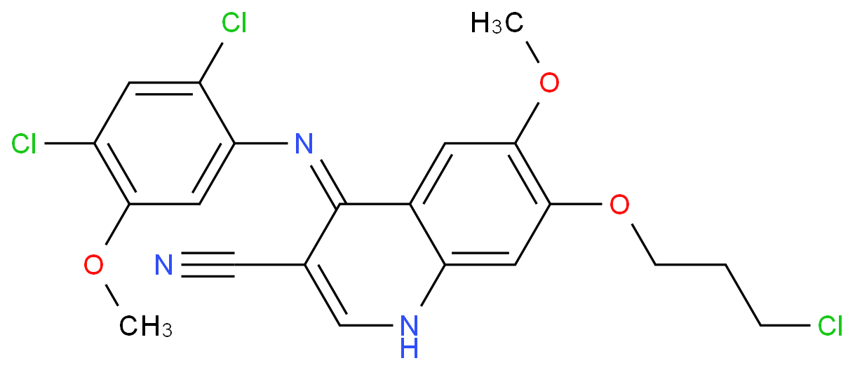 7-(3-氯丙氧基)-4-[(2,4-二氯-5-甲氧基苯基)氨基]-6-甲氧基-3-氰基喹啉化学结构式