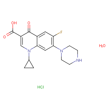 Ciprofloxacin hydrochloride hydrate structure