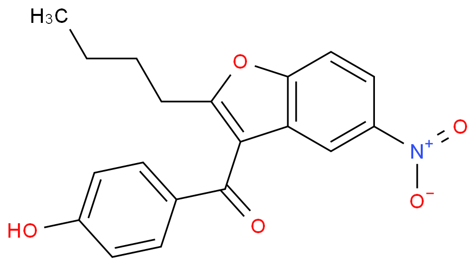 2-丁基-3-(4-羟基苯甲酰基)-5-硝基苯并呋喃化学结构式