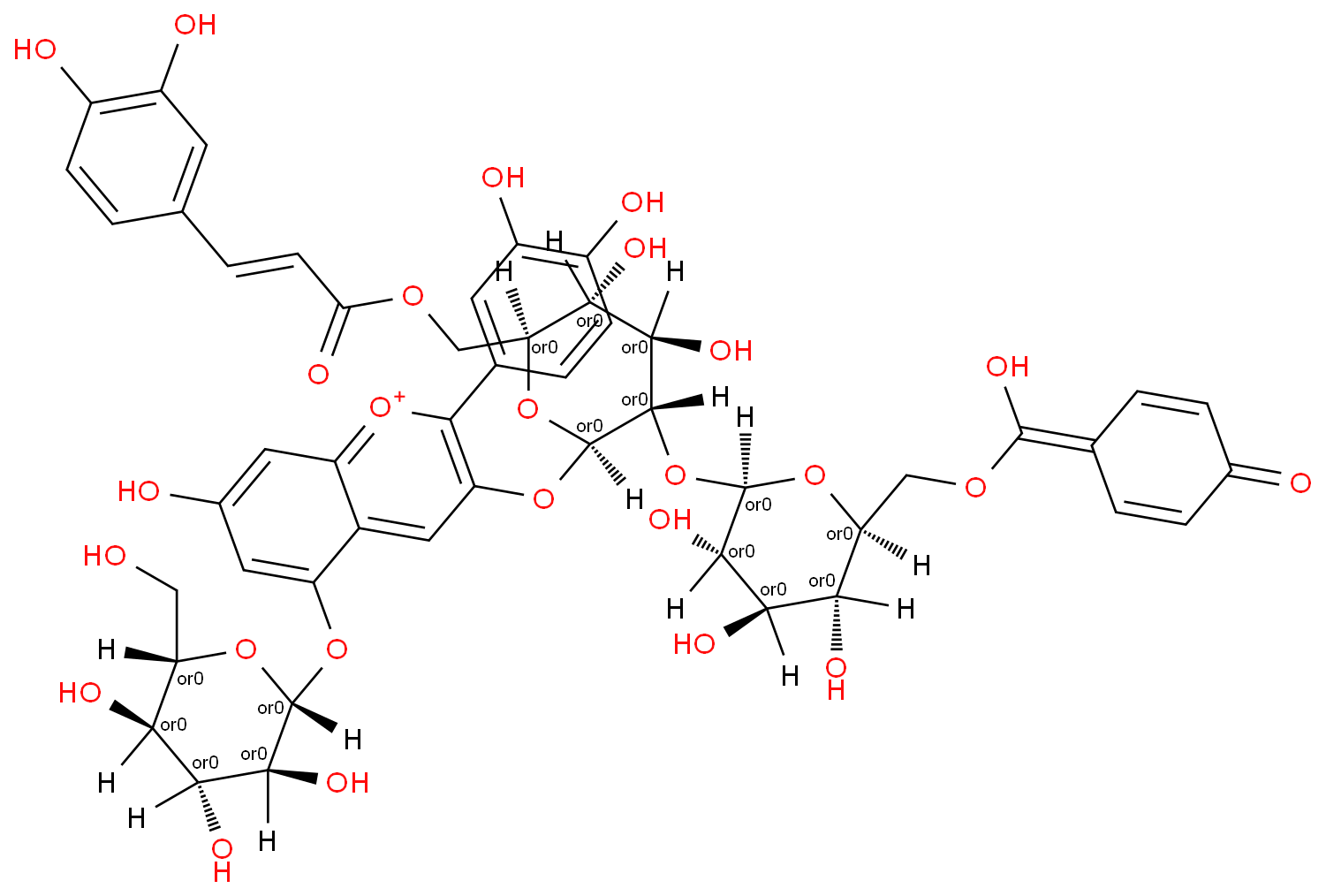 矢车菊素-3-O-[6-O-反式-咖啡酰-(6-O-p-苯甲酰-2-O-β-葡萄糖苷)]-β-葡萄糖苷)-5-O-β-葡萄糖苷