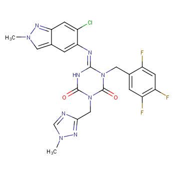 (E)-6-((6-氯-2-甲基-2H-吲唑-5-基)亚氨基)-3-((1-甲基-1H-1,2,4-三唑-3-基)甲基 )-1-(2,4,5-三氟苄基)-1,3,5-三嗪烷-2,4-二酮/2647530-73-0