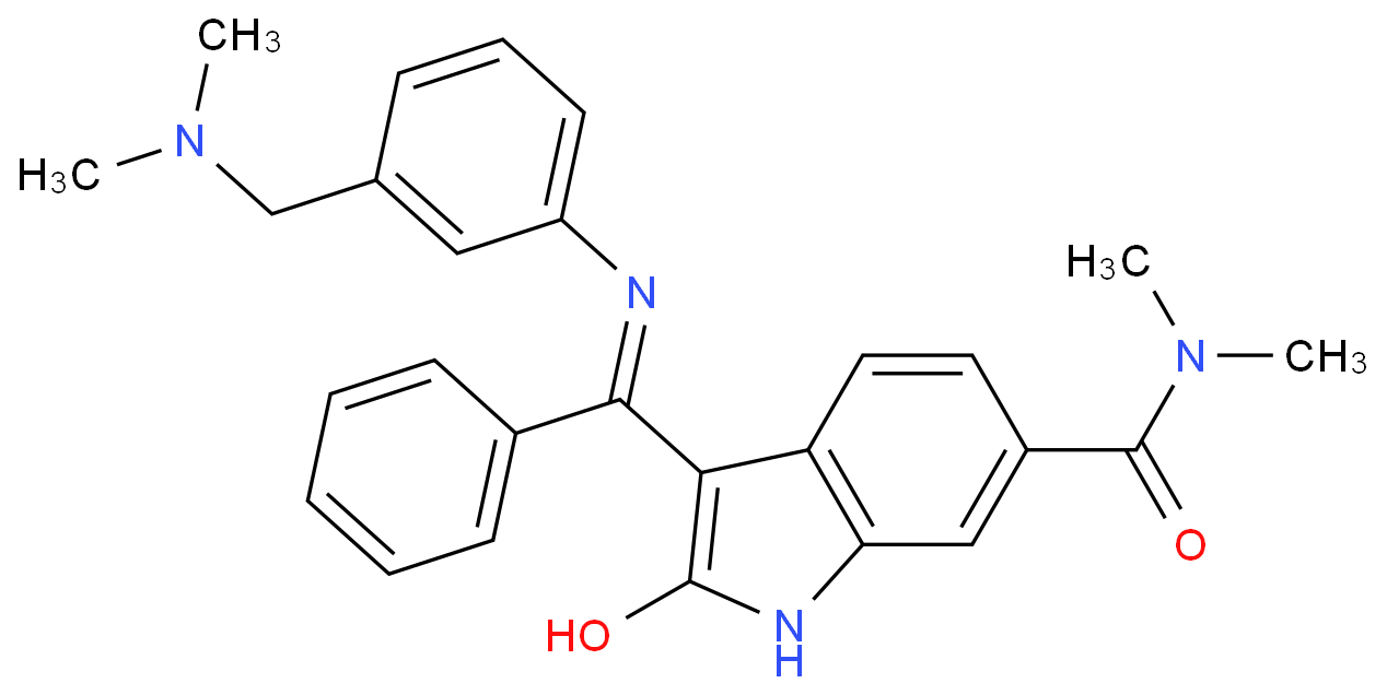 3-(((3-((二甲基氨基)甲基)苯基)氨基)苯基亚甲基)-2,3-二氢-N,N-二甲基-2-氧代-1H-吲哚-6-甲酰胺/1094614-85-3