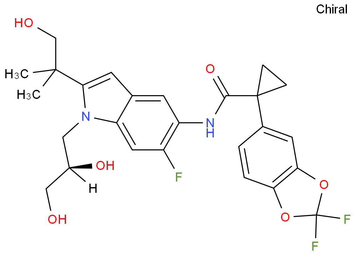 VX-661;1-(2,2-二氟-1,3-苯并二氧戊环-5-基)-N-[1-[(2R)-2,3-二羟基丙基]-6-氟-2-(2-羟基-1,1-二甲基乙基)-1H-吲哚-5-基]-环丙烷甲酰胺