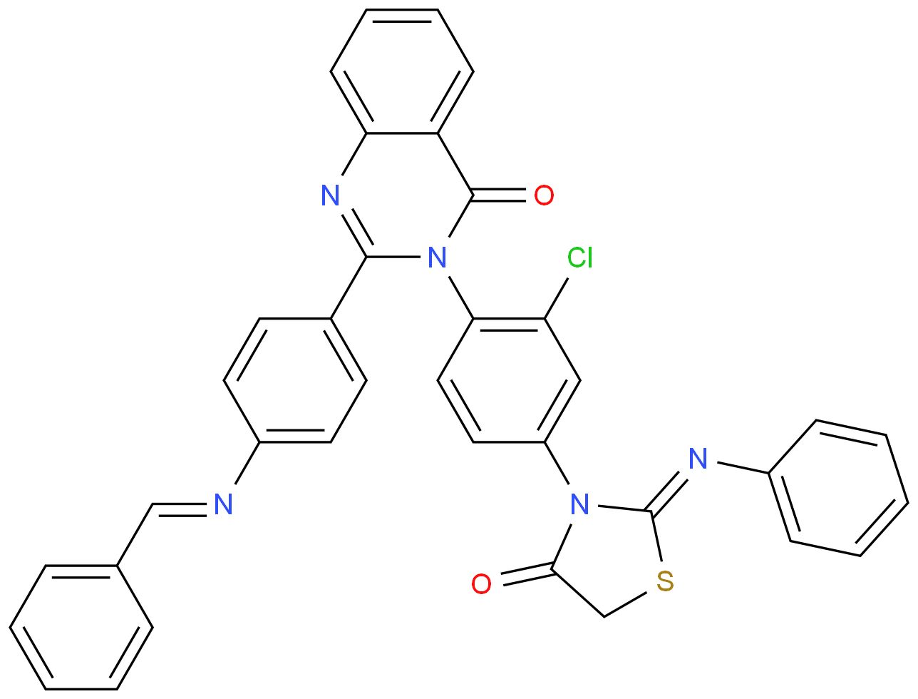 3-(4-aminophenyl)-2-(4-{[(E)-(4-chlorophenyl)methylidene]amino}phenyl)quinazolin-4(3H)-one structure