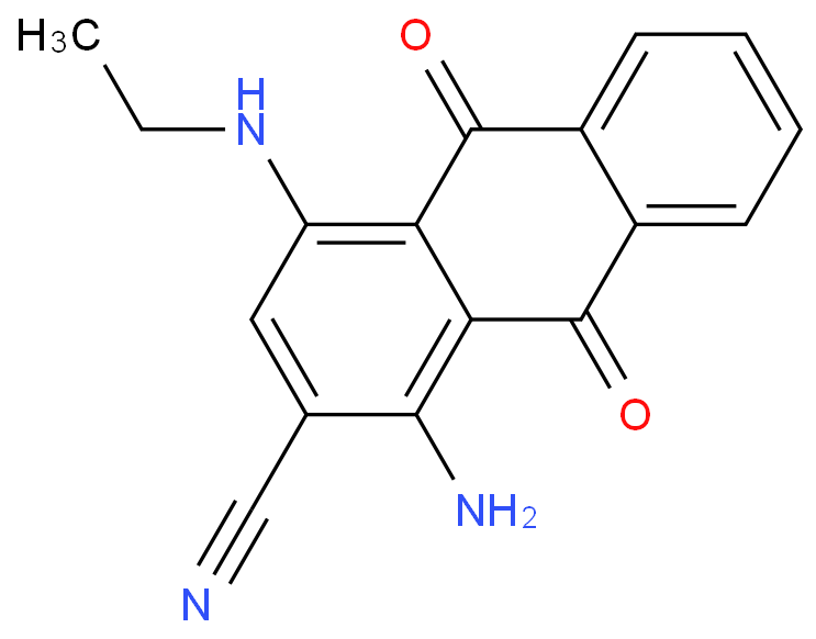 1-amino-4-(ethylamino)-9,10-dihydro-9,10-dioxoanthracene-2-carbonitrile; 62570-50-7 structural formula