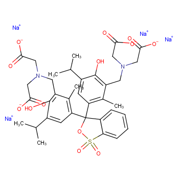 Acetic acid,[3H-2,1-benzoxathiol-3-ylidenebis[(6-hydroxy-5-isopropyl-2-methyl-m-phenylene)methylenenitrilo]]tetra-, S,S-dioxide, tetrasodium salt
