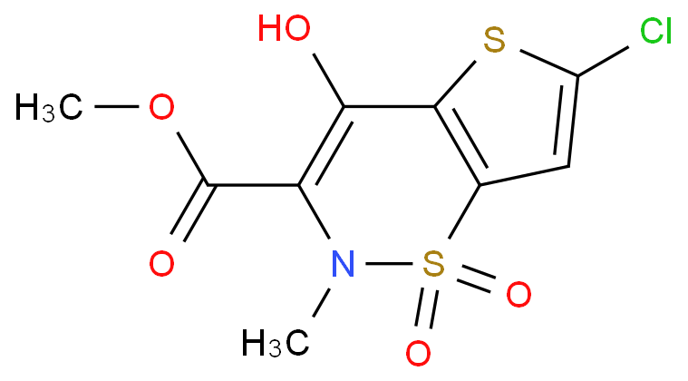 6-Chloro-4-hydroxy-2-methyl-2H-thieno[2,3-e]-1,2-thiazine-3-carboxylic acid methyl ester 1,1-dioxide structure