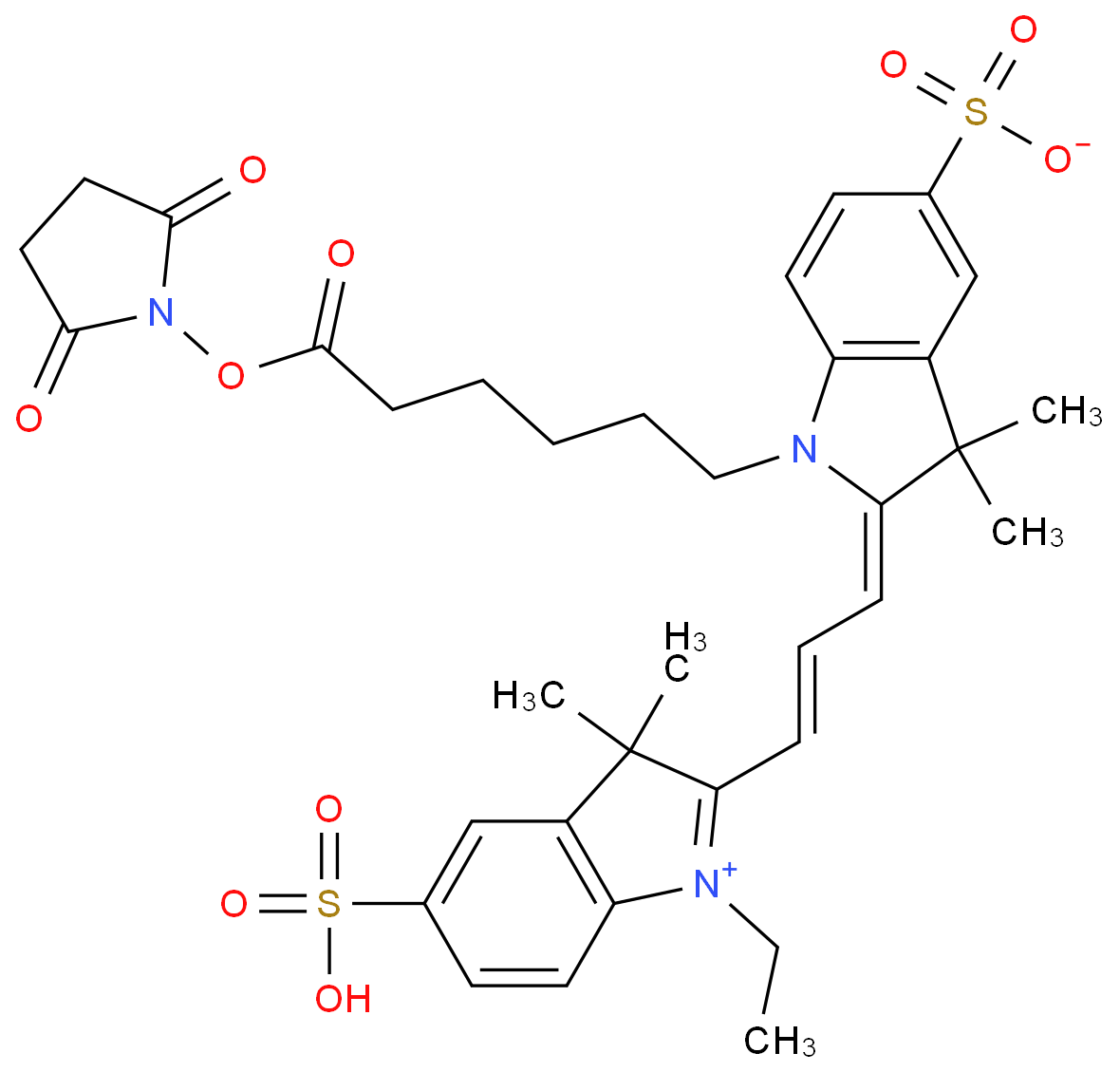 3H-indolium-1-(5-carboxypentyl)-2-[(1E,3E)-3-(1-ethyl-1,3-dihydro-3,3-dimethyl-5-sulfo-2H-indol-2-ylidene)-1-propenyl]-3,3-dimethyl-5-sulfo-, inner salt, succinimidyl ester