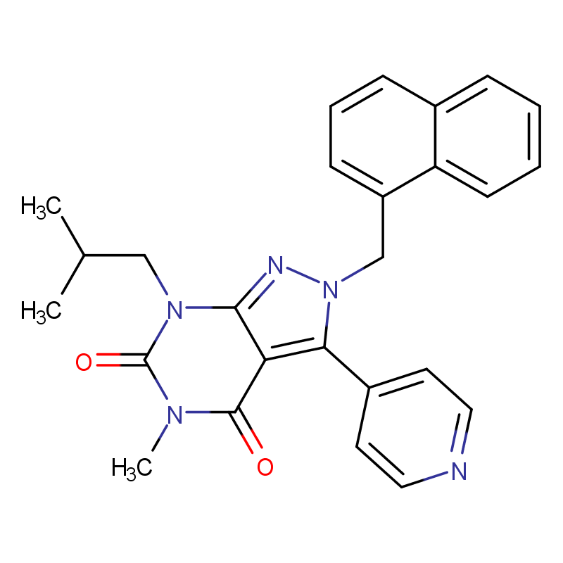 5-methyl-7-(2-methylpropyl)-2-[(naphthalen-1-yl)methyl]-3-(pyridin-4-yl)-2H,4H,5H,6H,7H-pyrazolo[3,4-d]pyrimidine-4,6-dione