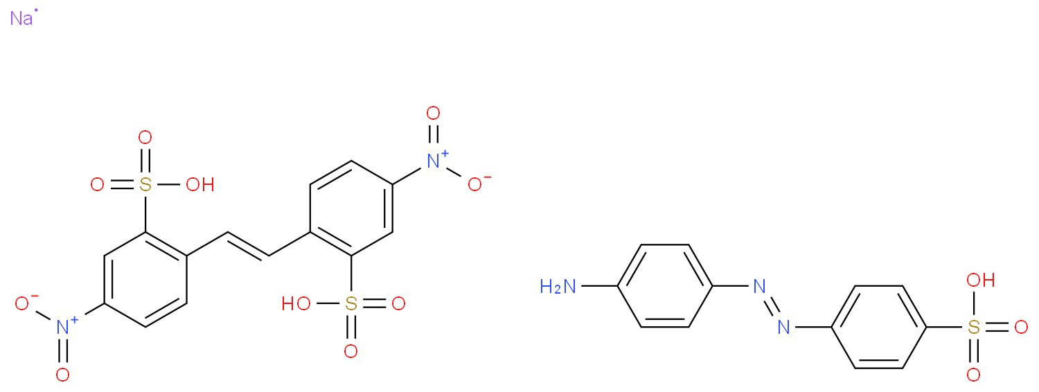 氧化的2,2'-(1,2-联二亚甲基)二[5-硝基]苯磺酸与4-[(4-氨基苯基)偶氮]苯磺酸的反应产物的钠盐化学结构式