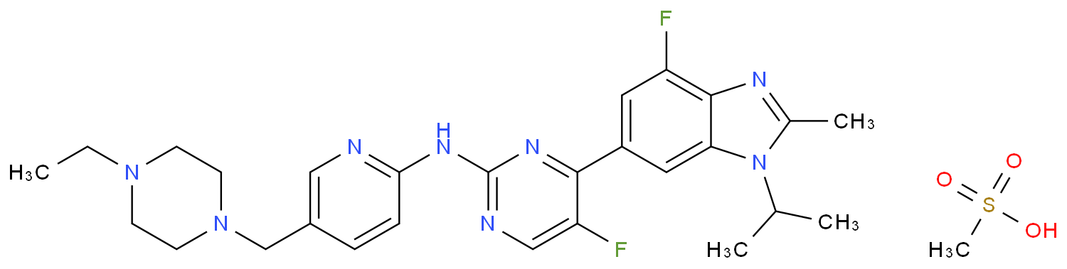 [Perfemiker]N-[5-[(4-乙基-1-哌嗪基)甲基]-2-吡啶基]-5-氟-4-[4-氟-2-甲基-1-异丙基-1H-苯并咪唑-6-基]-2-嘧啶胺甲烷磺酸盐,95%