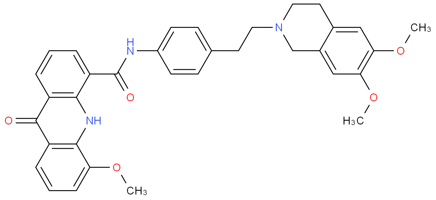 N-[4-[2-(6,7-dimethoxy-3,4-dihydro-1H-isoquinolin-2-yl)ethyl]phenyl]-5-methoxy-9-oxo-10H-acridine-4-carboxamide