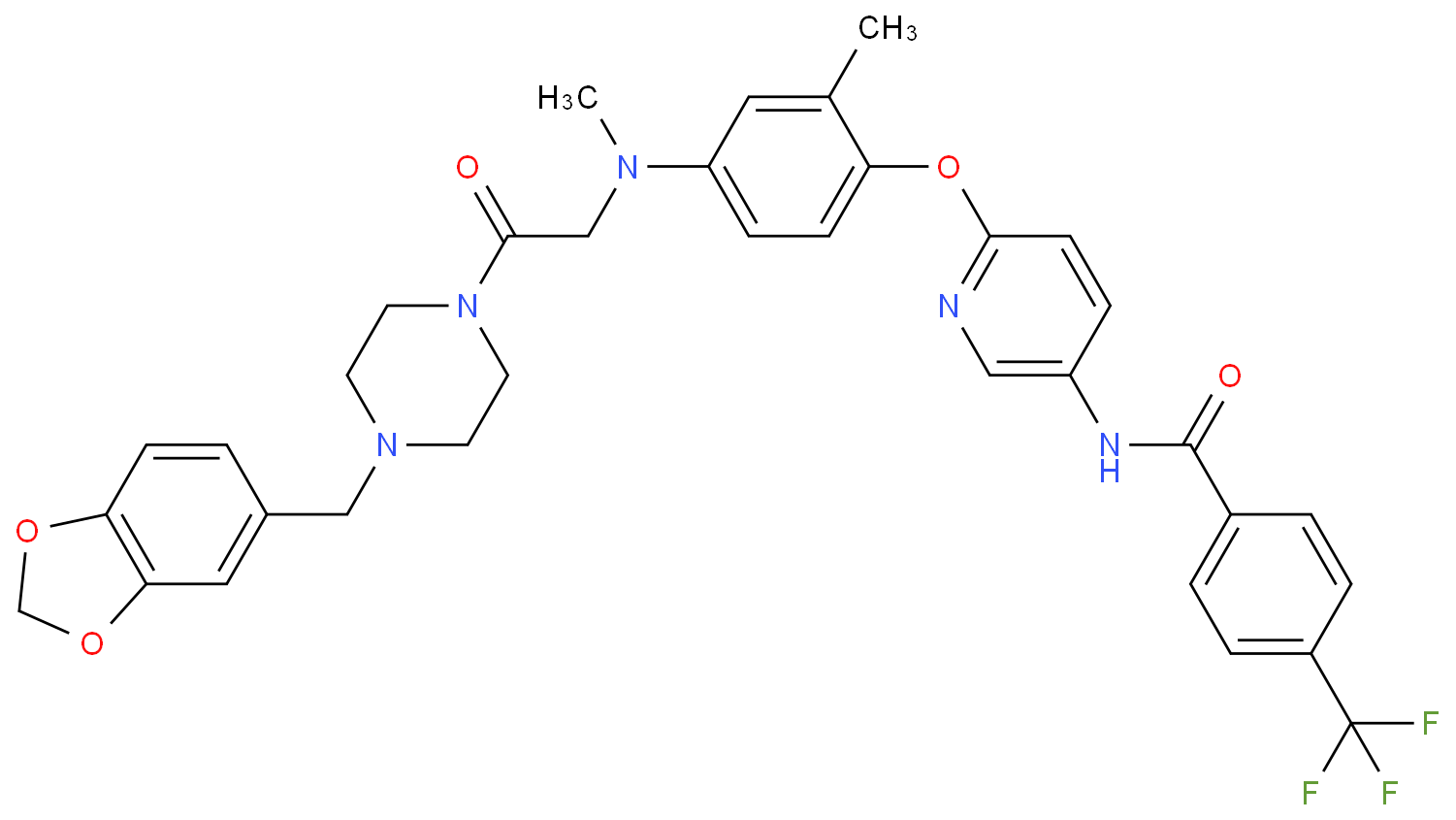 [Perfemiker]N-(6-(4-((2-(4-(苯并[d][1,3]二氧杂环戊烯-5-基甲基)哌嗪-1-基)-2-氧代乙基)(甲基)氨基)-2-甲基苯氧基)吡啶-3-基)-4-(三氟甲基)苯甲酰胺,97%