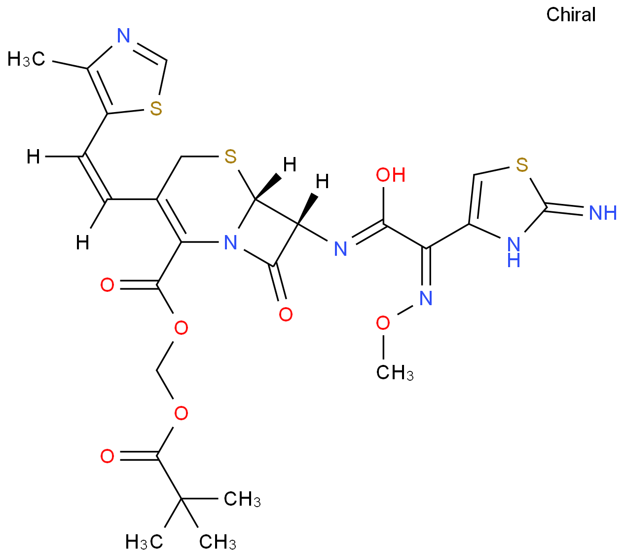 Cefditoren pivoxil  (2,2-)(methoxyimino)acetyl)amino)-3-(2-(4-methyl-5-thiazolyl)ethenyl)-8-oxo  