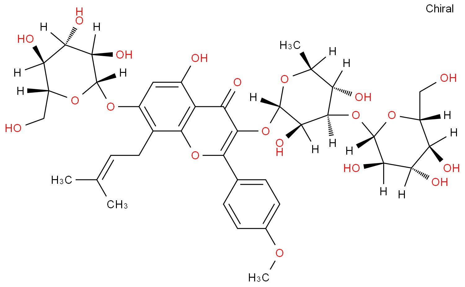 3-[(6-Deoxy-3-O-β-D-glucopyranosyl-α-L-mannopyranosyl)oxy]-7-(β-D-glucopyranosyloxy)-5-hydroxy-2-(4-methoxyphenyl)-8-(3-methyl-2-buten-1-yl)-4H-1-benzopyran-4-one