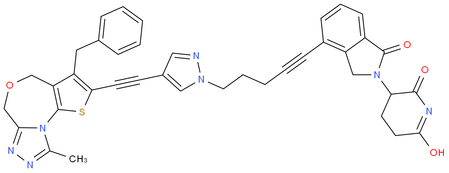 3-[7-[5-[4-[2-(5-benzyl-13-methyl-8-oxa-3-thia-1,11,12-triazatricyclo[8.3.0.02,6]trideca-2(6),4,10,12-tetraen-4-yl)ethynyl]pyrazol-1-yl]pent-1-ynyl]-3-oxo-1H-isoindol-2-yl]piperidine-2,6-dione