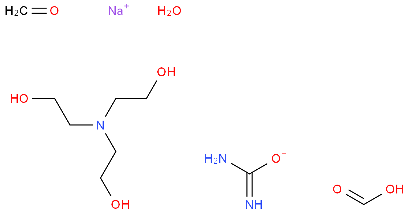 Urea, formaldehyde, formic acid, triethanolamine, caustic soda reaction product