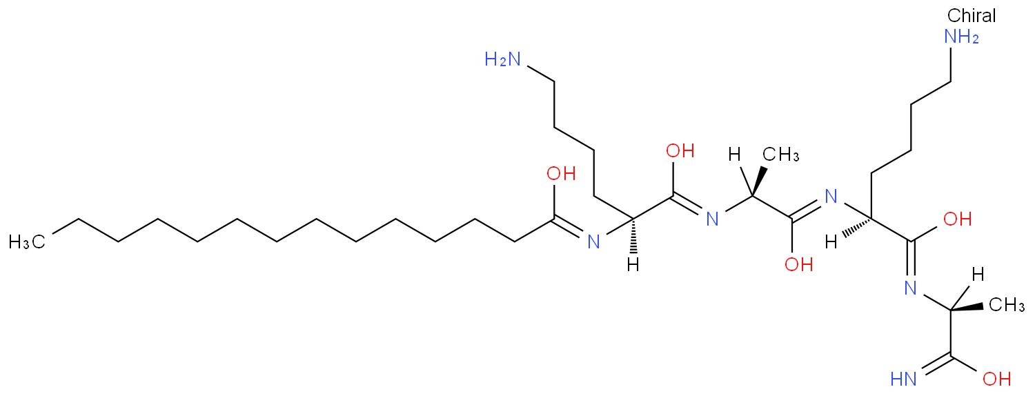 N2-(1-氧代十四烷基)-L-赖氨酰-L-丙氨酰-L-赖氨酰-L-丙氨酰胺化学结构式