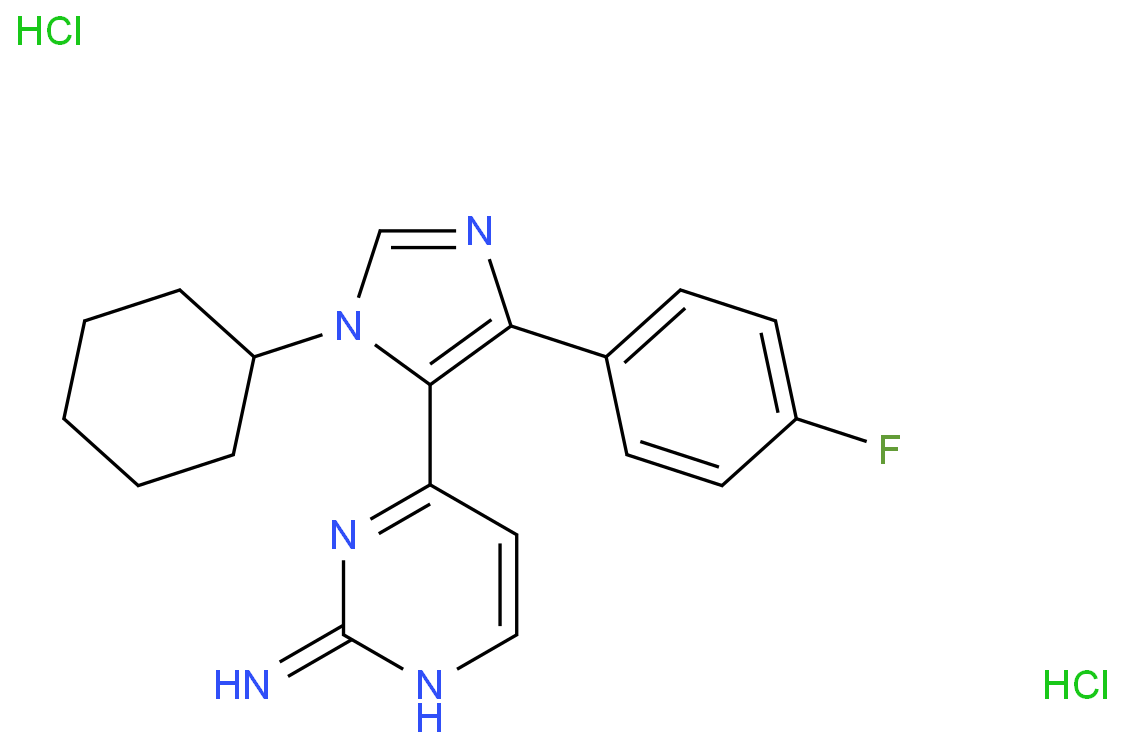 4-[3-cyclohexyl-5-(4-fluorophenyl)imidazol-4-yl]pyrimidin-2-amine,dihydrochloride