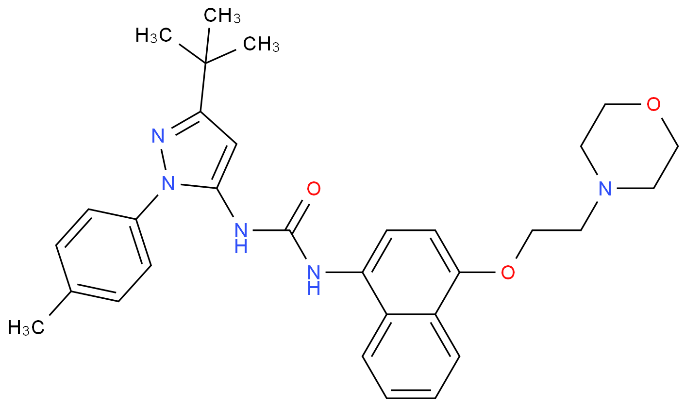 1-(3-(叔丁基)-1-(对甲苯基)-1H-吡唑-5-基)-3-(4-(2-吗啉乙氧基)萘-1-基)脲/285983-48-4