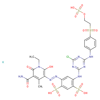1,3-Benzenedisulfonicacid,4-[2-[5-(aminocarbonyl)-1-ethyl-1,6-dihydro-2-hydroxy-4-methyl-6-oxo-3-pyridinyl]diazenyl]-6-[[4-chloro-6-[[4-[[2-(sulfooxy)ethyl]sulfonyl]phenyl]amino]-1,3,5-triazin-2-yl]am  