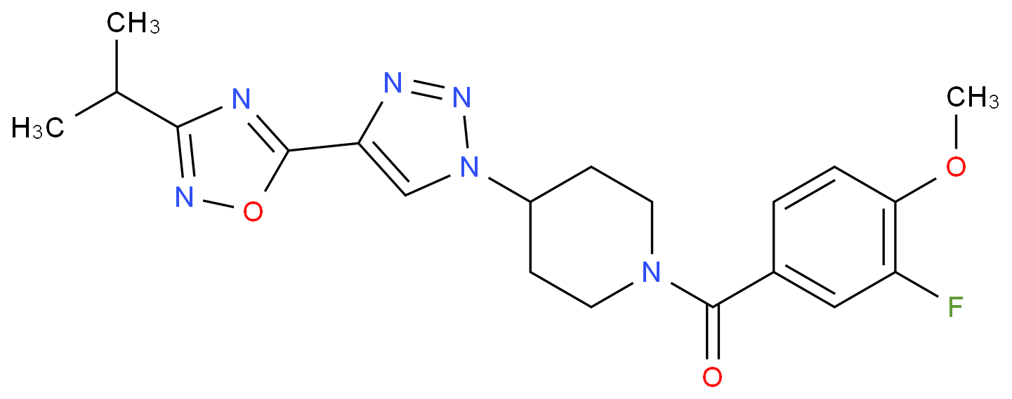 (3-Fluoro-4-methoxyphenyl)-[4-[4-(3-propan-2-yl-1,2,4-oxadiazol-5-yl)triazol-1-yl]piperidin-1-yl]methanone