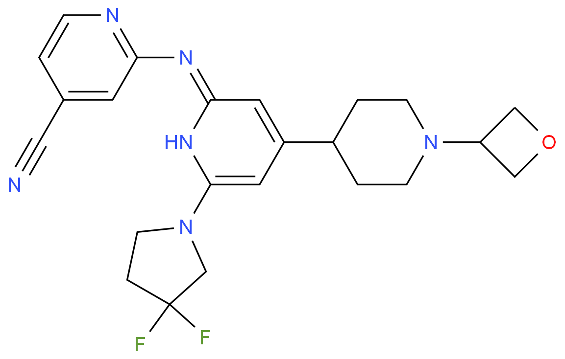 2-((6-(3,3-二氟吡咯烷-1-基)-4-(1-(氧杂环丁烷-3-基)哌啶-4-基)吡啶-2-基)氨基)异烟腈/1496581-76-0
