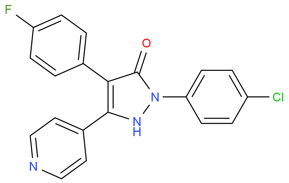 2-(4-CHLOROPHENYL)-4-(4-FLUOROPHENYL)-5-PYRIDIN-4-YL-1,2-DIHYDROPYRAZOL-3-ONE