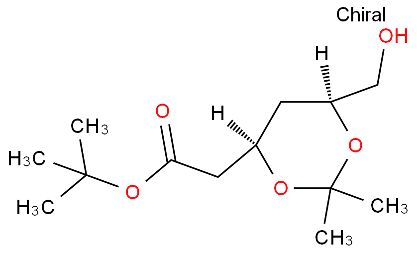 124655-09-0 (4R-Cis)-6-羟甲基-2,2-二甲基-1,3-二氧六环-4-乙酸叔丁酯 结构式图片