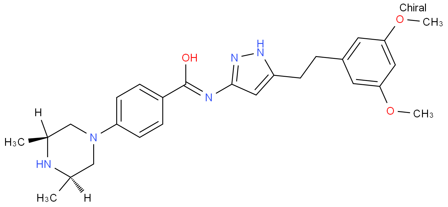 N-[5-[2-(3,5-dimethoxyphenyl)ethyl]-1H-pyrazol-3-yl]-4-[(3R,5S)-3,5-dimethylpiperazin-1-yl]benzamide