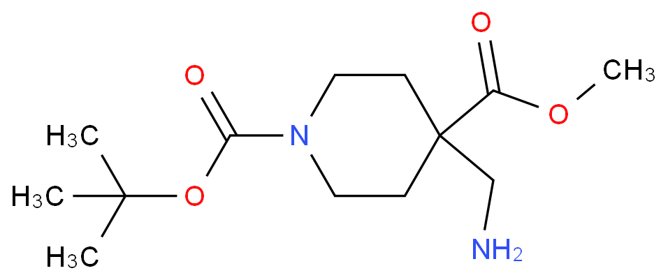 4-氨基甲基-1-叔丁氧羰基哌啶-4-甲酸甲酯化学结构式