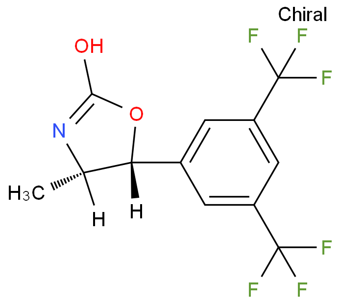 875444-08-9 (4S,5R)-5-(3,5-双(三氟甲基)苯基)-4-(甲基-1,3-噁唑烷-2-酮    结构式图片