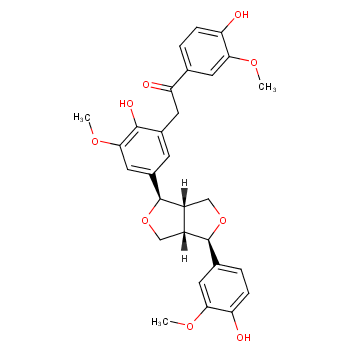 Ethanone, 1-(4-hydroxy-3-methoxyphenyl)-2-[2-hydroxy-3-methoxy-5-[(1R,3aS,4R,6aS)-tetrahydro-4-(4-hydroxy-3-methoxyphenyl)-1H,3H-furo[3,4-c]furan-1-yl]phenyl]-, rel-