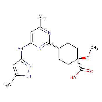 CIS CYCLOHEXANE CARBOXYLIC ACID, 1-METHOXY-4-[4-METHYL-6-[(5-METHYL-1H-PYRAZOL-3-YL)AMINO]-2-PYRIMID