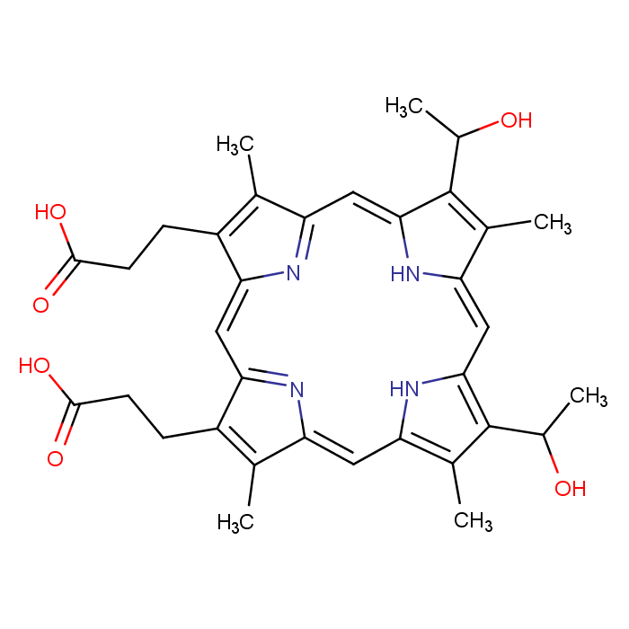 21H,23H-Porphine-2,18-dipropanoicacid, 7,12-bis(1-hydroxyethyl)-3,8,13,17-tetramethyl-  