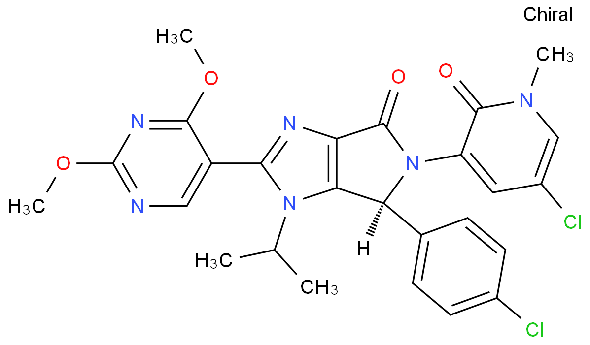 (S)-5-(5-氯-1-甲基-2-氧代-1,2-二氢吡啶-3-基)-6-(4-氯苯基)-2-(2,4-二甲氧基嘧啶-5-基)-1-异丙基-5,6-二氢吡咯并[3,4-d]咪唑-4(1H)-酮/1448867-41-1