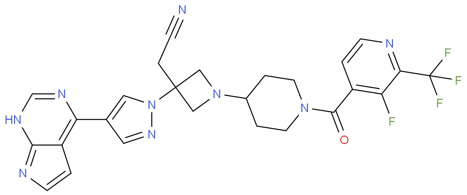 2-(3-(4-(7H-吡咯并[2,3-d]嘧啶-4-基)-1H-吡唑-1-基)-1-(1-(3-氟-2-(三氟甲基)异烟酰基)哌啶-4-基)氮杂环丁烷-3-基)乙腈/1334298-90-6