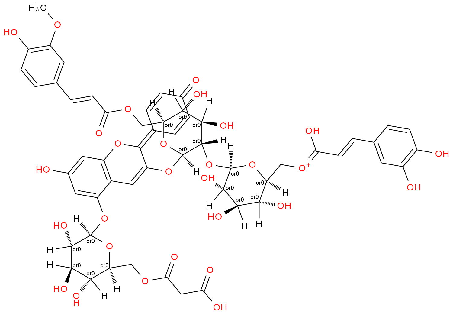 天竺葵色素-3-O-[6-O-(E)-阿魏酰基-2-O-{6-O-(E)-咖啡酰基-β-D-葡萄糖苷}-β-D-葡萄糖苷]-5-O-(6-O-丙二酰基)-β-D-葡萄糖苷