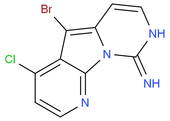 8-bromo-6-chloro-1,3,12-triazatricyclo[7.4.0.02,7]trideca-2,4,6,8,10,12-hexaen-13-amine structure