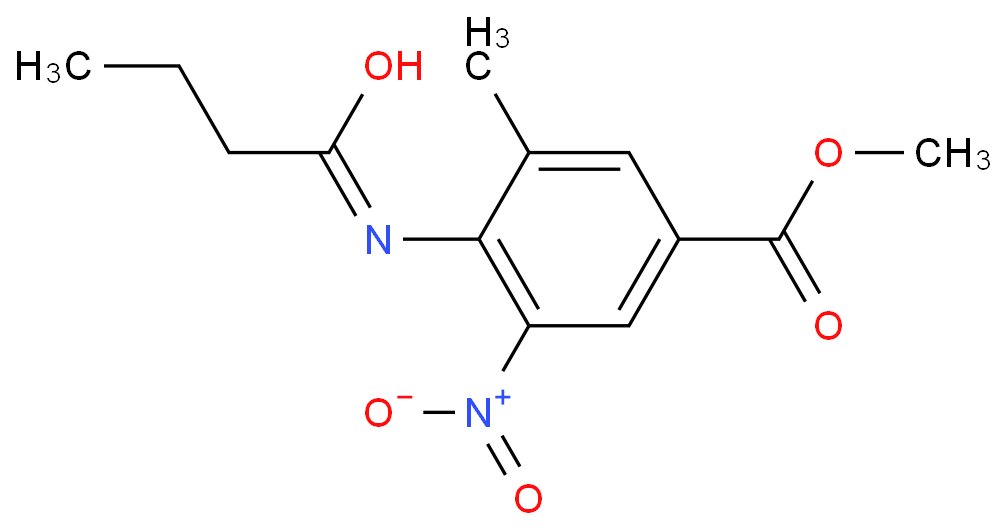 3-甲基-4-丁酰氨基-5-硝基苯甲酸甲酯化学结构式